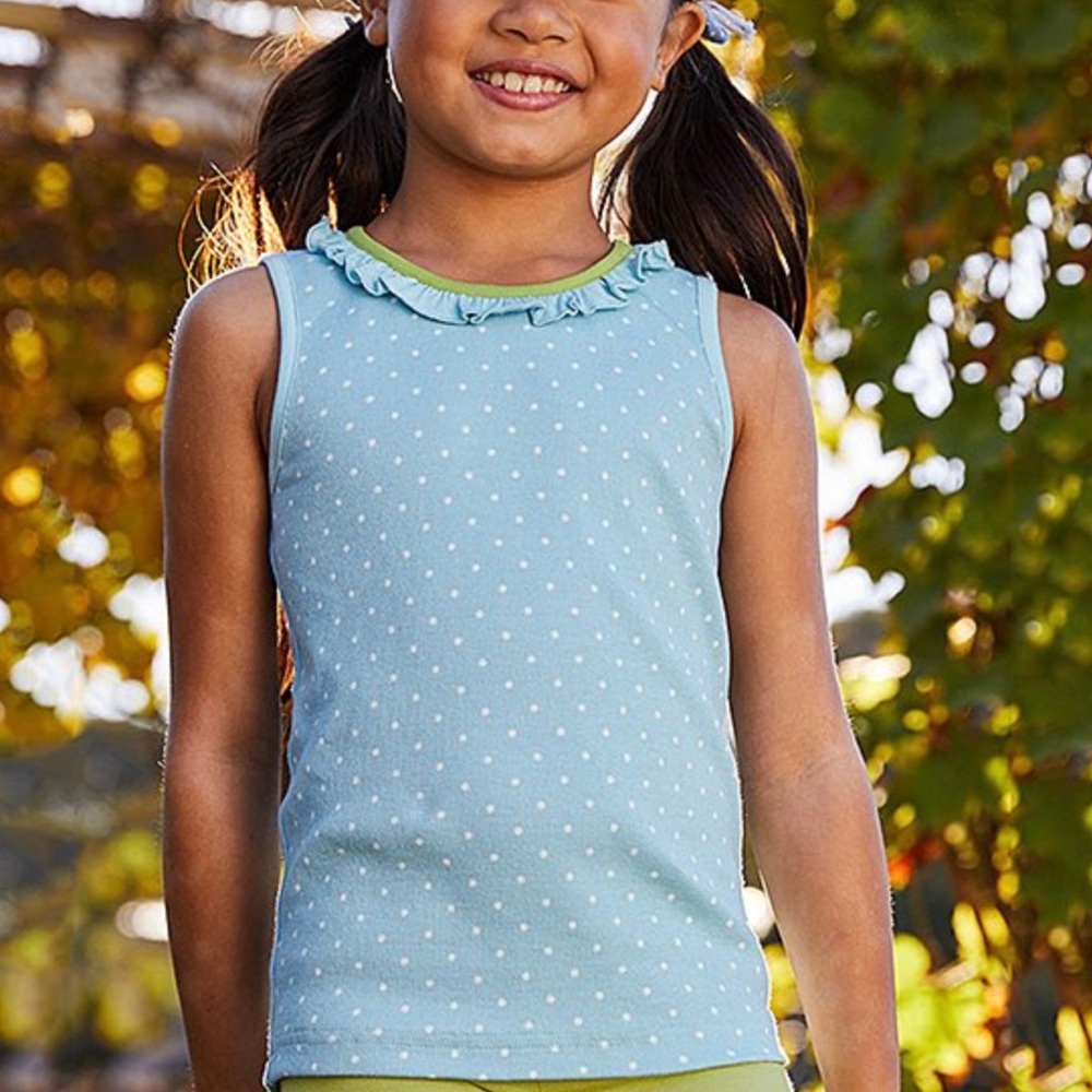 Matilda Jane Clothing Blue Polka Dots Out of this World Ruffle Tank